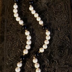 Genuine white and black PEARL NECKLACE 14k gold